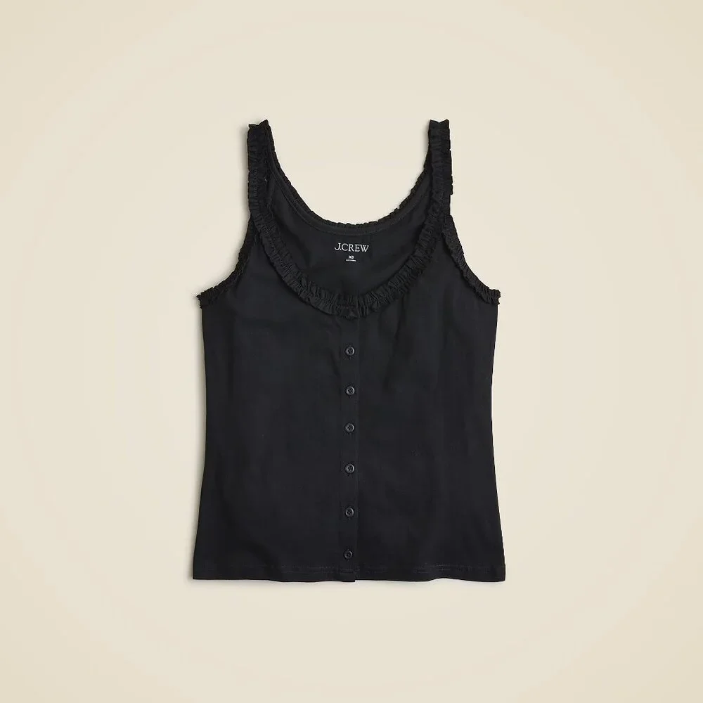 J.Crew Black Jersey Tank Top with ruffle trim - Picture 2 of 2
